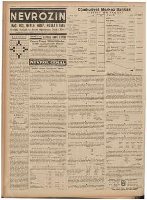    ZN 26-2-912 VATAN Cümhuriyet Merkez Bankası 21 ŞUBAT 1942 VAZİYETİ Lira Lira PASİF AKTİF Lira Lira 15.000.000. — Altın:...