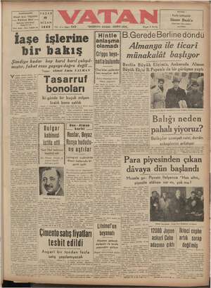    BAŞMUHARRİRİ Ahmet Emin YALMAN Vatan Evi Cağaloğtu, Mola Fenart Bakağı 30 - 32 Telef. 0186 - Telğ. VATAN Ht 1942 İaşe...
