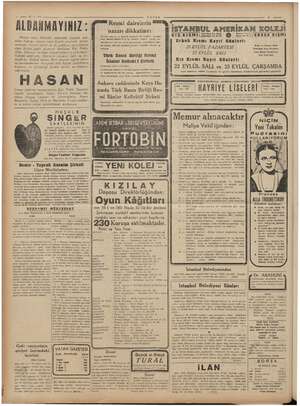    19.9.0427 VATAN re AL DANMA' MAYINIZ gemi ar ON sranBUL AMERİKAN KOLEJİ | KUZ.KISMI Lim ii (9 Mİ:ERKEK KISMI Avrupa veya