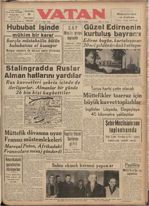    | Çarşamba L 25 2inci Oışrin] 1942 BAŞMUNARRİRİ: Ahmet Emin YALMAN — Vatan Evi Cağaloğtu Molla Fenarş #okağı 30 . 22 amızda