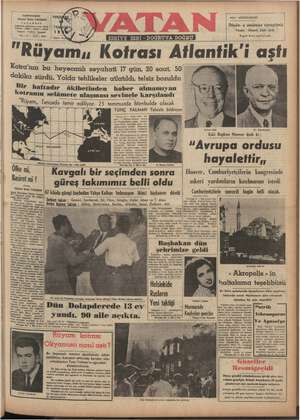 Vatan Gazetesi 10 Temmuz 1952 kapağı