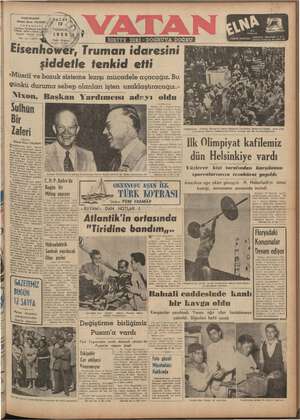 Vatan Gazetesi 13 Temmuz 1952 kapağı