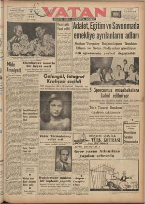 Vatan Gazetesi 15 Temmuz 1952 kapağı