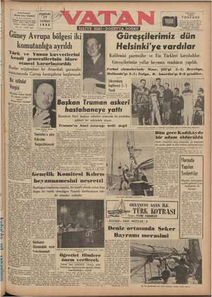 Vatan Gazetesi 17 Temmuz 1952 kapağı