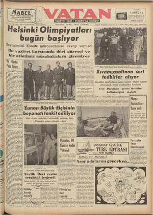 Vatan Gazetesi 19 Temmuz 1952 kapağı