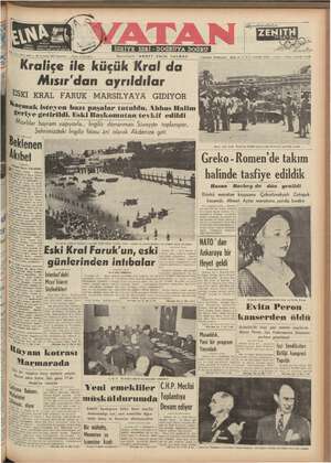 Vatan Gazetesi 28 Temmuz 1952 kapağı
