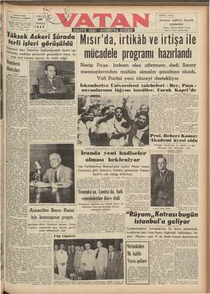 Vatan Gazetesi 29 Temmuz 1952 kapağı