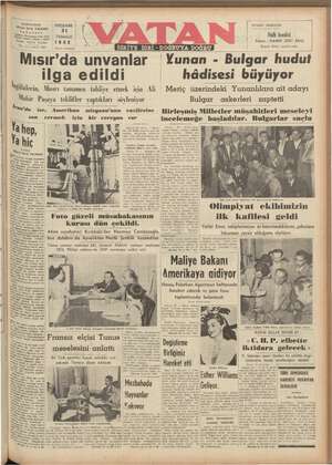 Vatan Gazetesi 31 Temmuz 1952 kapağı
