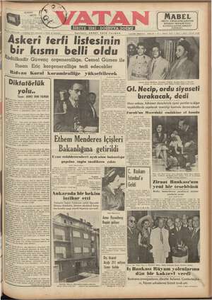 Vatan Gazetesi 2 Ağustos 1952 kapağı