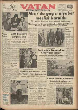 Vatan Gazetesi 3 Ağustos 1952 kapağı
