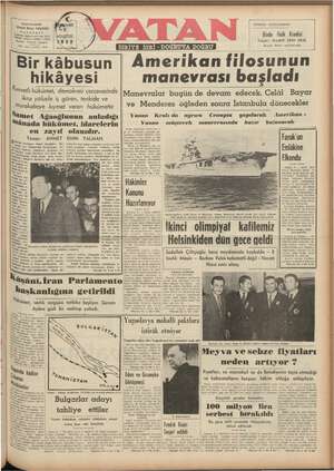 Vatan Gazetesi 7 Ağustos 1952 kapağı
