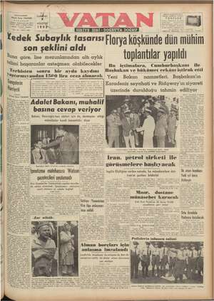 Vatan Gazetesi 9 Ağustos 1952 kapağı