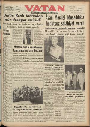 Vatan Gazetesi 12 Ağustos 1952 kapağı