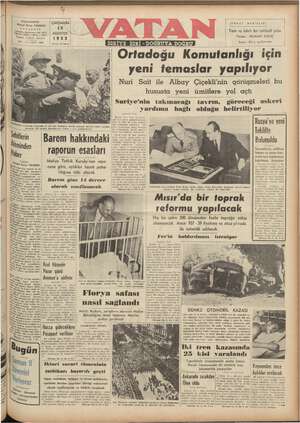 Vatan Gazetesi 13 Ağustos 1952 kapağı