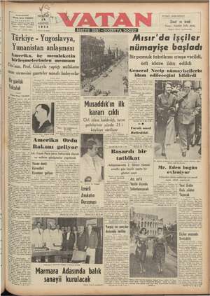Vatan Gazetesi 14 Ağustos 1952 kapağı