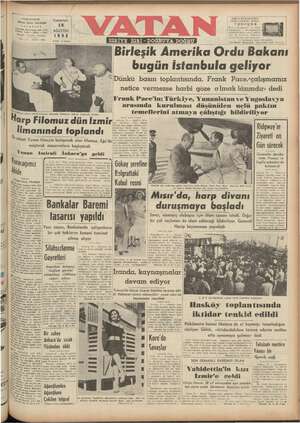 Vatan Gazetesi 16 Ağustos 1952 kapağı