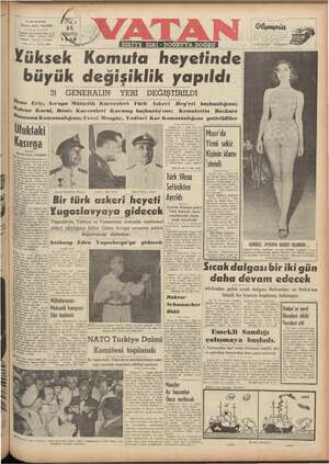 Vatan Gazetesi 22 Ağustos 1952 kapağı