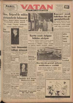 Vatan Gazetesi 23 Ağustos 1952 kapağı
