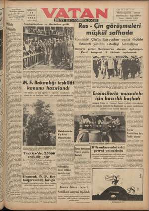 Vatan Gazetesi 25 Ağustos 1952 kapağı