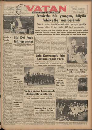 Vatan Gazetesi 29 Ağustos 1952 kapağı