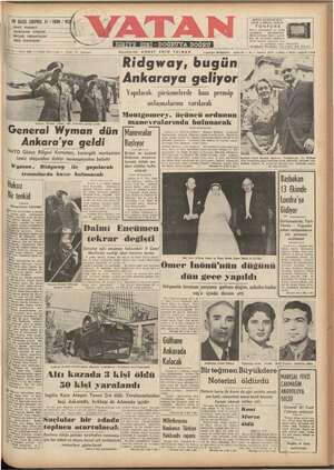 Vatan Gazetesi 5 Eylül 1952 kapağı