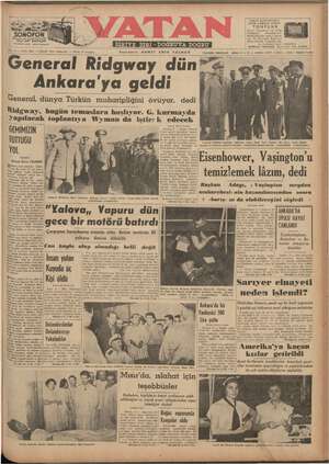 Vatan Gazetesi 6 Eylül 1952 kapağı
