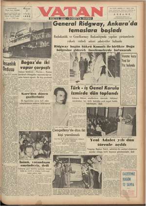 Vatan Gazetesi 7 Eylül 1952 kapağı
