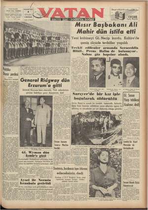 Vatan Gazetesi 8 Eylül 1952 kapağı