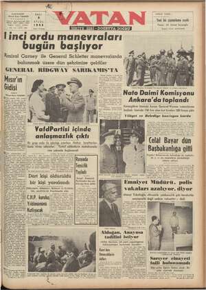 Vatan Gazetesi 9 Eylül 1952 kapağı