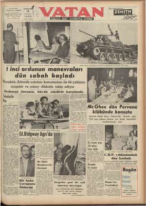 Vatan Gazetesi September 10, 1952 kapağı