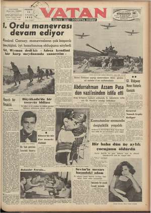 Vatan Gazetesi September 11, 1952 kapağı