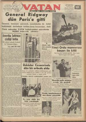 Vatan Gazetesi September 12, 1952 kapağı