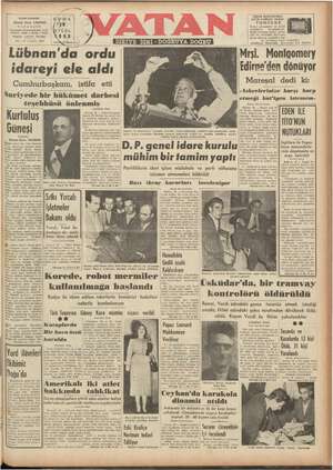 Vatan Gazetesi September 19, 1952 kapağı