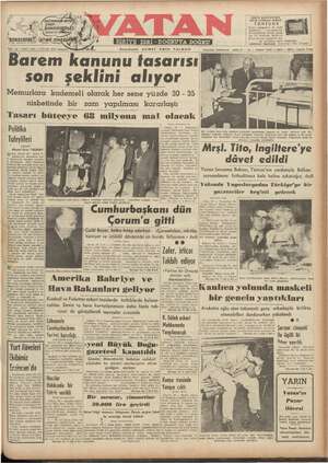Vatan Gazetesi September 20, 1952 kapağı
