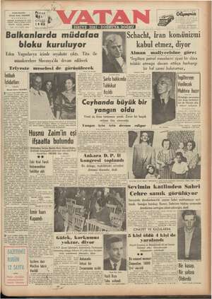Vatan Gazetesi September 21, 1952 kapağı