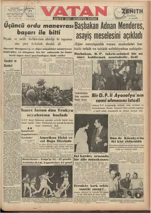 Vatan Gazetesi September 22, 1952 kapağı