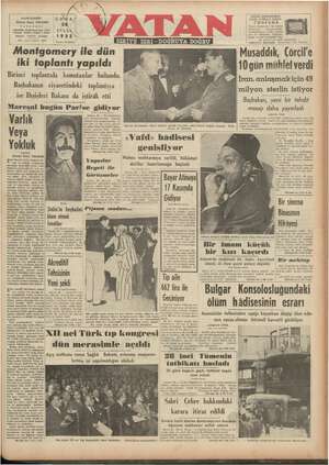 Vatan Gazetesi September 26, 1952 kapağı