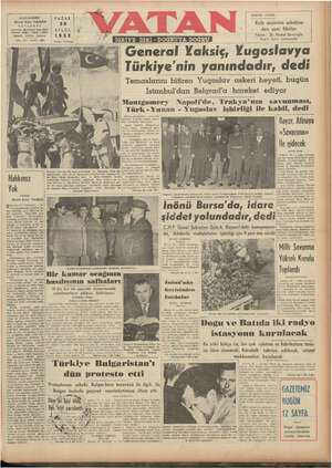 Vatan Gazetesi September 28, 1952 kapağı