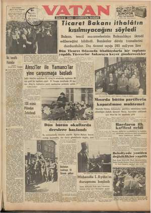 Vatan Gazetesi September 30, 1952 kapağı