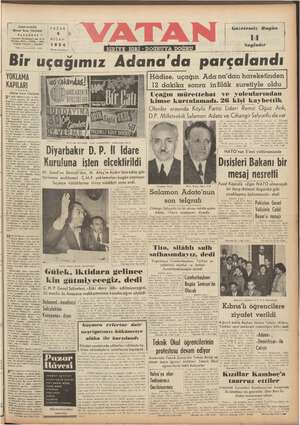 Vatan Gazetesi April 4, 1954 kapağı