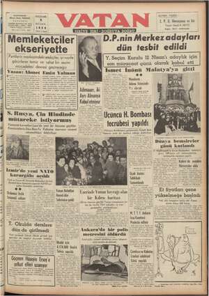 Vatan Gazetesi April 8, 1954 kapağı