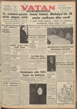 Vatan Gazetesi April 10, 1954 kapağı