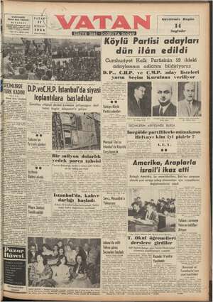 Vatan Gazetesi April 11, 1954 kapağı