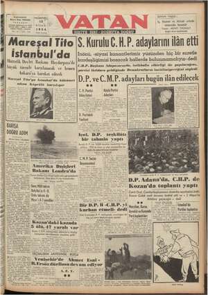 Vatan Gazetesi April 12, 1954 kapağı