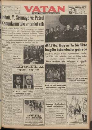 Vatan Gazetesi April 16, 1954 kapağı