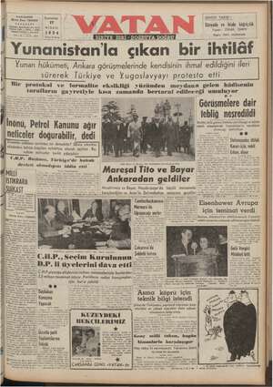 Vatan Gazetesi April 17, 1954 kapağı