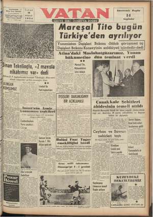 Vatan Gazetesi April 18, 1954 kapağı