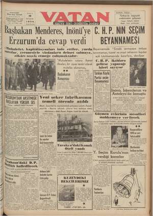 Vatan Gazetesi April 20, 1954 kapağı