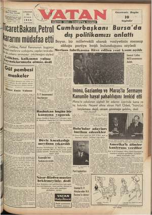 Vatan Gazetesi April 21, 1954 kapağı