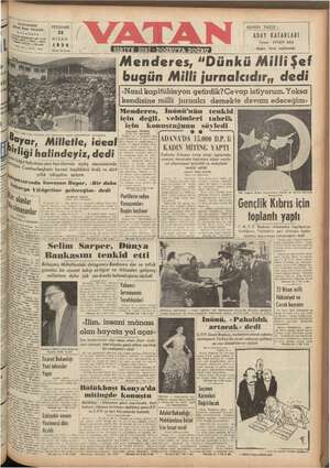 Vatan Gazetesi April 22, 1954 kapağı